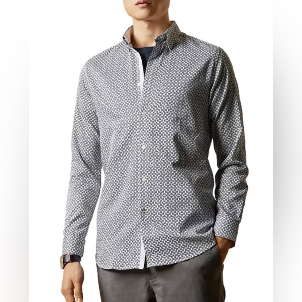 Men’s Ted Baker Hedoes Geo Print Shirt In Black Size 5 -XL